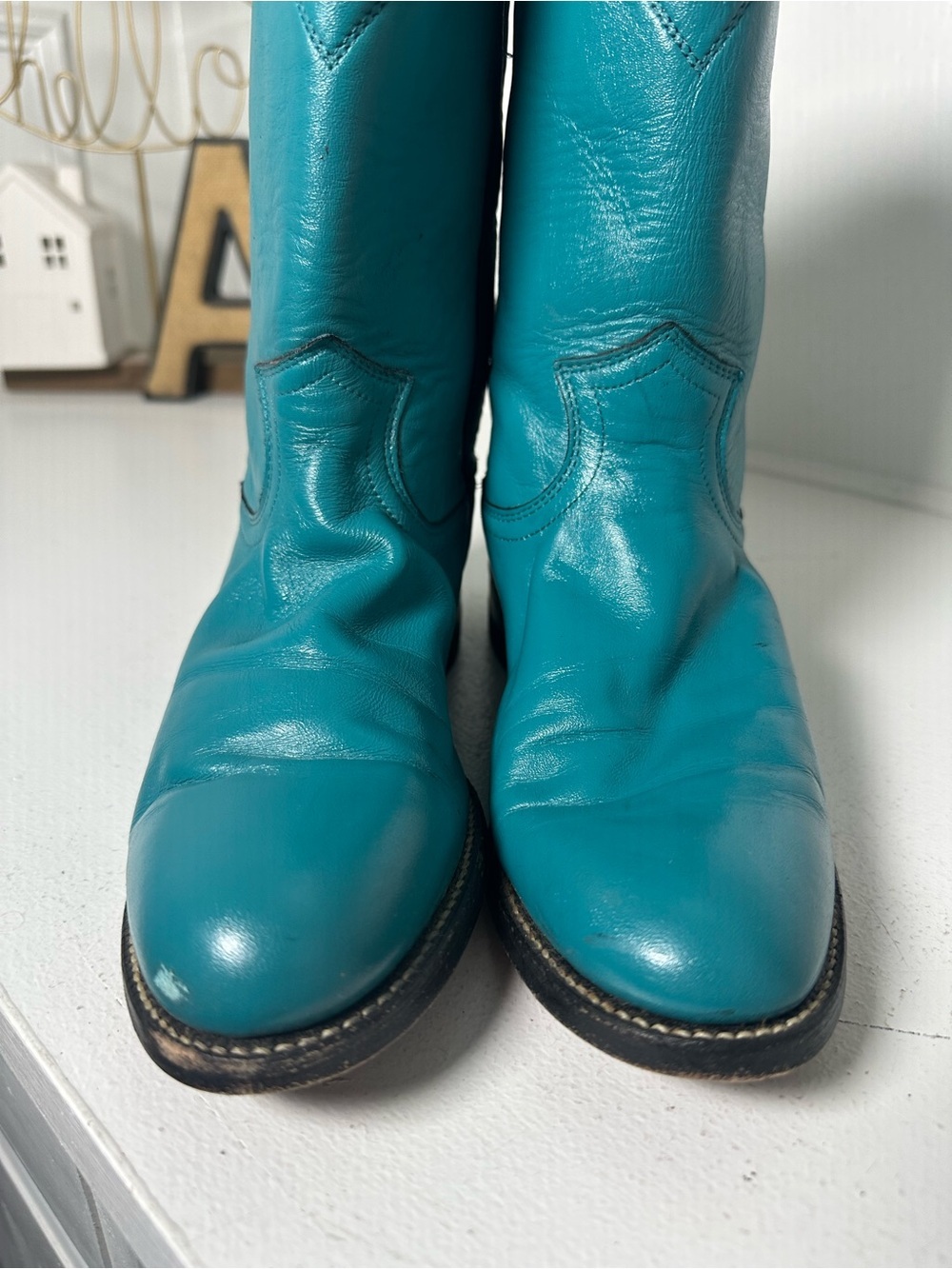 Vintage Justin Boots Womens 6B Turquoise Blue Cowboy USA Made Western Cowgirl - Picture 4 of 10